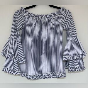 Caroline Constas Blue and White Striped Off the Shoulder Blouse Size XS